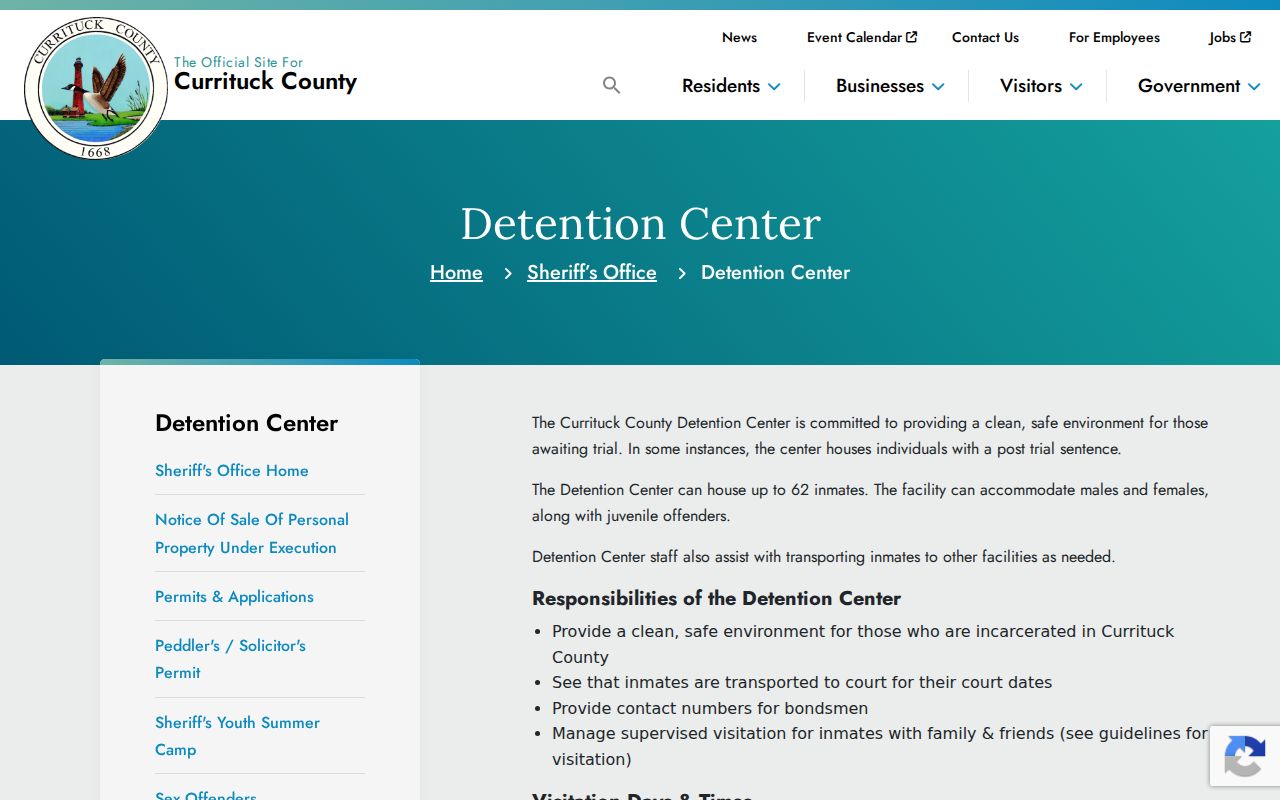 Currituck County Detention Center 24-hour release source page