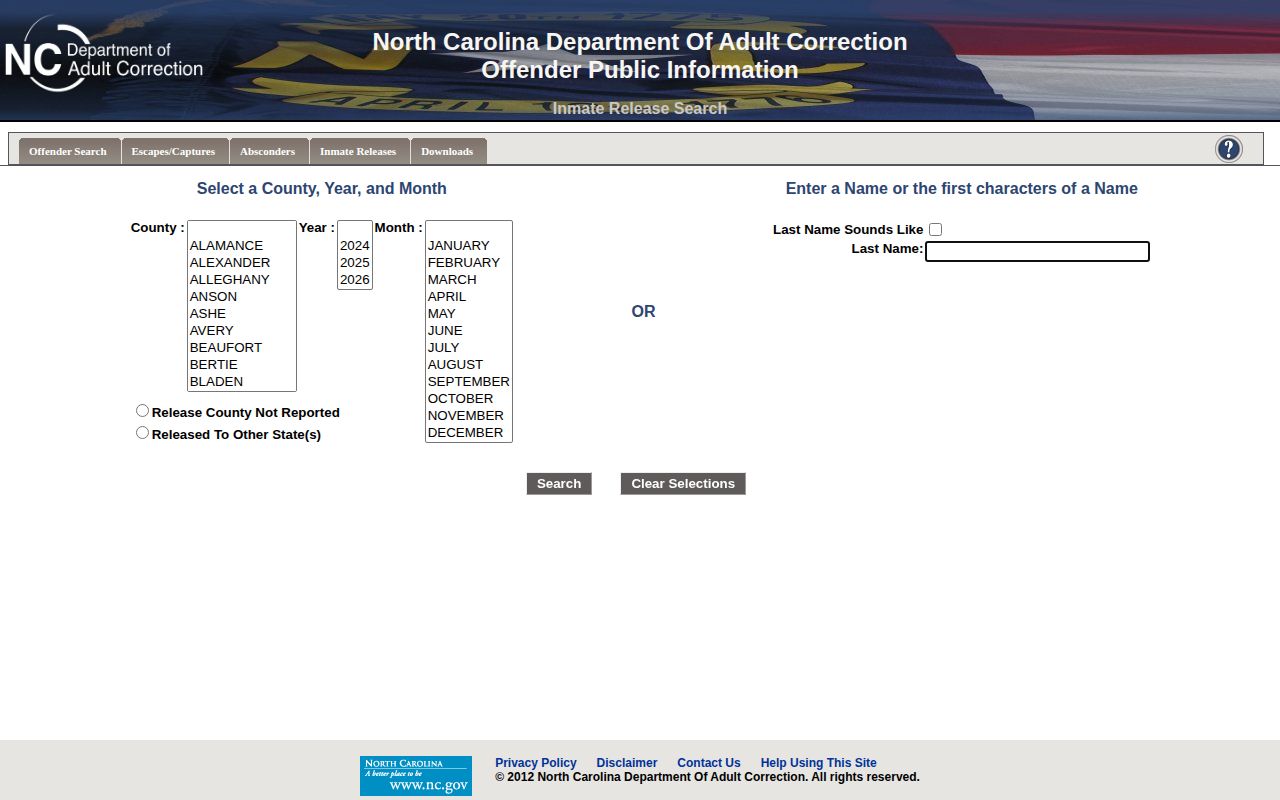 NCDAC state release search compared with Currituck County 72-hour releases